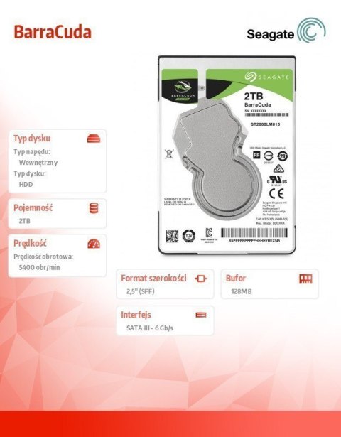 Seagate Barracuda ST2000LM015 2TB 5400 RPM, 2.5 ", HDD, SATA, 128 MB Seagate Barracuda ST2000LM015 2TB 5400 RPM, 2.5 ", HDD, SATA, 128 MB