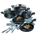 Stoneline Ceramic Cookware Set of 14 15710 3 pans; 3 pots; 3 lids, Black, Lid included