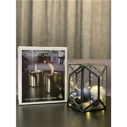 Tenderflame Gift Set, 2 Tabletop burners + 0,5 L fuel, Lilly 8 cm Gold Tenderflame Gift Set, 2 Tabletop burners + 0,5 L fuel, Lilly 8 cm Gold