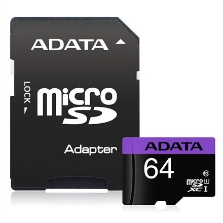 ADATA Memory card AUSDX64GUICL10-PA1 64 GB, microSDHC, Flash memory class UHS-I Class 10, Adapter