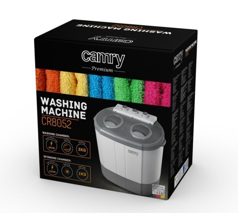 Camry Washing machine CR 8052 Top loading, Washing capacity 3 kg, 1300 RPM, Depth 40 cm, Width 60 cm, White-Grey, Camry Washing machine CR 8052 Top loading, Washing capacity 3 kg, 1300 RPM, Depth 40 cm, Width 60 cm, White-Grey,