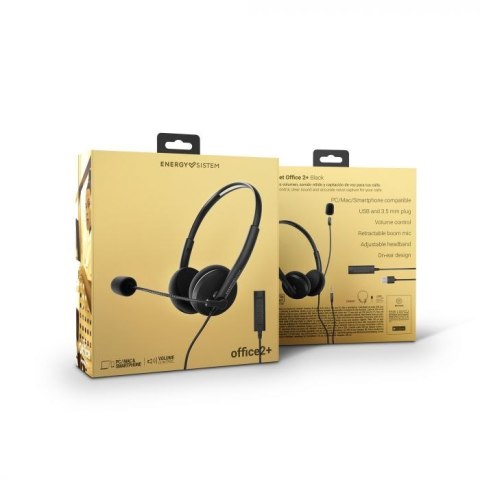 Energy Sistem Headset Office 2+ Black, USB and 3.5 mm plug, volume control, retractable boom mic. Energy Sistem Headset Office 2+ Black, USB and 3.5 mm plug, volume control, retractable boom mic.