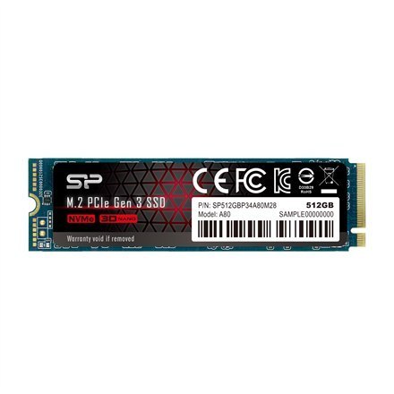Silicon Power SSD P34A80 512 GB, SSD interface PCIe Gen3x4, Write speed 3000 MB/s, Read speed 3400 MB/s Silicon Power SSD P34A80 512 GB, SSD interface PCIe Gen3x4, Write speed 3000 MB/s, Read speed 3400 MB/s
