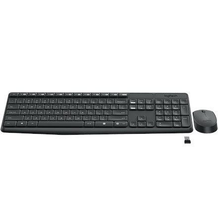 Logitech MK235 Wireless Keyboard and mouse pack, Wireless, Mouse included, Batteries included, Black, US International, 475 g Logitech MK235 Wireless Keyboard and mouse pack, Wireless, Mouse included, Batteries included, Black, US International, 475 g