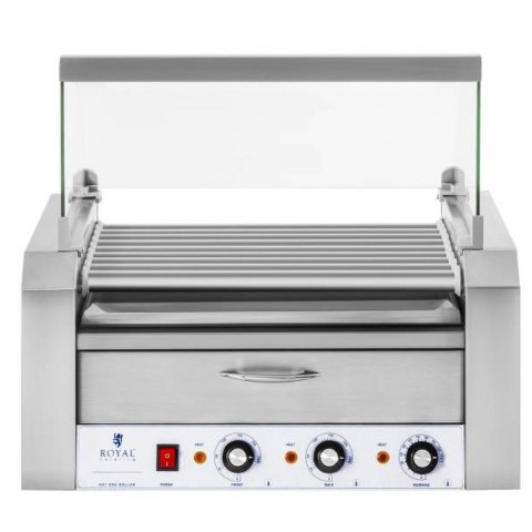 Roller grill rolkowy z osłoną i szufladą grzewczą do bułek 16 parówek HotDog 2200W 230V Royal Catering Roller grill rolkowy z osłoną i szufladą grzewczą do bułek 16 parówek HotDog 2200W 230V Royal Catering