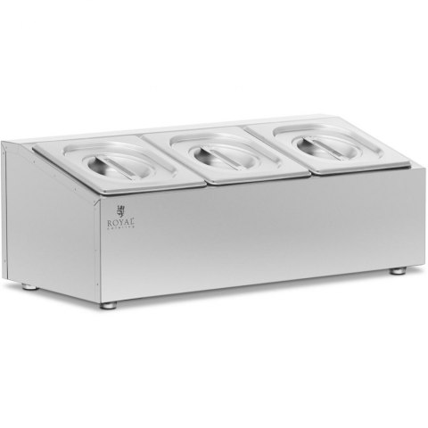 Ekspozytor stojak na pojemniki gastronomiczne 3 x GN 1/6 5.7 l + pojemniki z pokrywkami Ekspozytor stojak na pojemniki gastronomiczne 3 x GN 1/6 5.7 l + pojemniki z pokrywkami