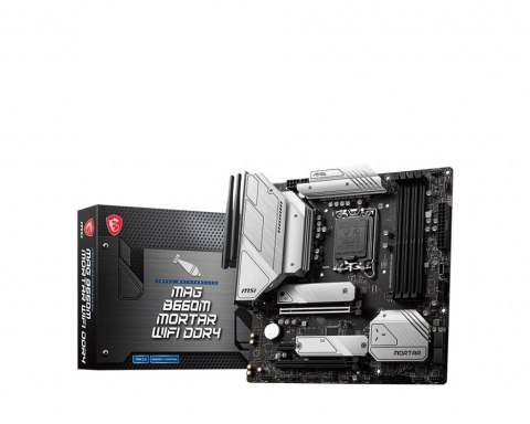MSI MAG B660M MORTAR WIFI DDR4 Processor family Intel, Processor socket LGA1700, DDR4 DIMM, Memory slots 4, Supported hard disk MSI MAG B660M MORTAR WIFI DDR4 Processor family Intel, Processor socket LGA1700, DDR4 DIMM, Memory slots 4, Supported hard disk