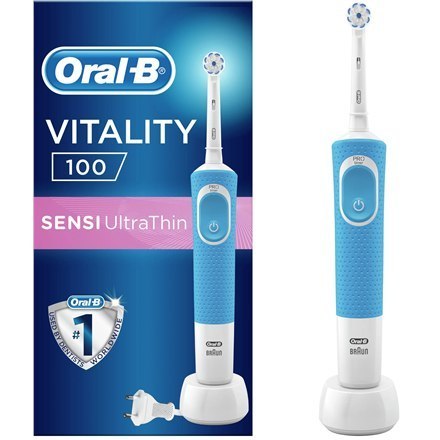 Oral-B Electric Toothbrush D100.413.1 Vitality 100 Sensitive Rechargeable, For adults, Number of brush heads included 1, Blue/Wh Oral-B Electric Toothbrush D100.413.1 Vitality 100 Sensitive Rechargeable, For adults, Number of brush heads included 1, Blue/Wh
