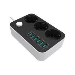 ColorWay Power Socket :3 EU plugs/6USB Blac CW-CHE36B 1.8 m, Black