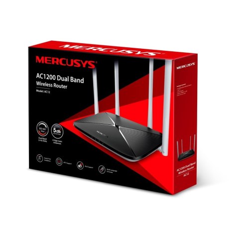 Mercusys AC1200 Dual Band Wireless Router AC12 802.11ac, 300+867 Mbit/s, 10/100 Mbit/s, Ethernet LAN (RJ-45) ports 3, Antenna ty Mercusys AC1200 Dual Band Wireless Router AC12 802.11ac, 300+867 Mbit/s, 10/100 Mbit/s, Ethernet LAN (RJ-45) ports 3, Antenna ty