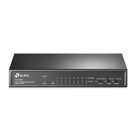 TP-LINK Switch TL-SF1009P Unmanaged, Desktop, 10/100 Mbps (RJ-45) ports quantity 9, PoE+ ports quantity 8 TP-LINK Switch TL-SF1009P Unmanaged, Desktop, 10/100 Mbps (RJ-45) ports quantity 9, PoE+ ports quantity 8