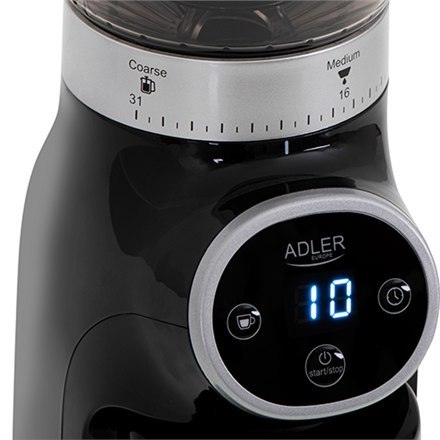 Adler Coffee Grinder AD 4450 Burr 300 W, Coffee beans capacity 300 g, Number of cups 1-10 pc(s), Black Adler Coffee Grinder AD 4450 Burr 300 W, Coffee beans capacity 300 g, Number of cups 1-10 pc(s), Black
