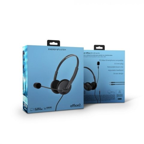 Energy Sistem Headset Office 2 Anthracite, On-ear, 3.5mm plug, retractable boom mic. Energy Sistem Headset Office 2 Anthracite, On-ear, 3.5mm plug, retractable boom mic.