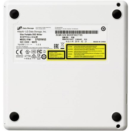 H.L Data Storage Ultra Slim Portable DVD-Writer GP60NW60 Interface USB 2.0, DVD±R/RW, CD read speed 24 x, CD write speed 24 x, W H.L Data Storage Ultra Slim Portable DVD-Writer GP60NW60 Interface USB 2.0, DVD±R/RW, CD read speed 24 x, CD write speed 24 x, W