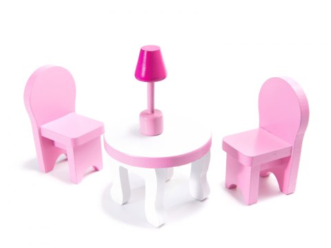 Domek dla lalek drewniany MDF + mebelki 70cm różowy LED Domek dla lalek drewniany MDF + mebelki 70cm różowy LED