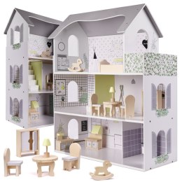 Domek dla lalek drewniany + mebelki 70cm szary