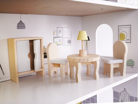 Domek dla lalek drewniany + mebelki 70cm szary Domek dla lalek drewniany + mebelki 70cm szary